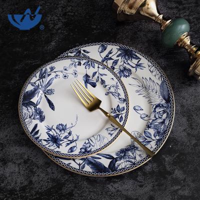 China Sustainable Personalized Peacock 27Pcs Design Daily Use White Fine Dinnerware Blue Flower Dinnerware Set Floral Porcelain Dinnerware Set for sale