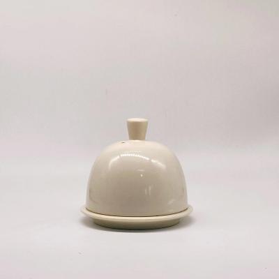 China Viable In Common Kitchenware Use Cream Color Round Shaped Porcelain Ceramic Butter Dish With Lid for sale