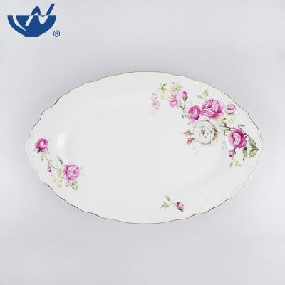 China Viable Wholesale Restaurant Dish Ceramic Porcelain Dish With Decal for sale