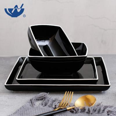 China Sustainable Popular Irregular Square Shape Dinnerware Hotel Ceramic Dish Dish Bowls Porcelain Dish Sets for sale