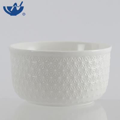 China Sustainable Factory Custom White Ceramic Sealing Bowls New Bone Embossed Cool Bowls for sale