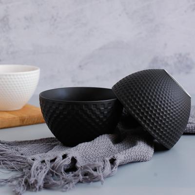 China Factory Price China Honeycomb Viable Design Porcelain 4.5 Inch Black Ceramic Dinner Set Rice Bowls For Restaurant for sale