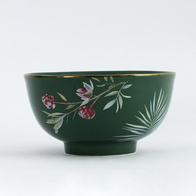 China Luxury Art Pattern Glazed Gold Rim Ceramic Soup Bowl Viable For Restaurant for sale