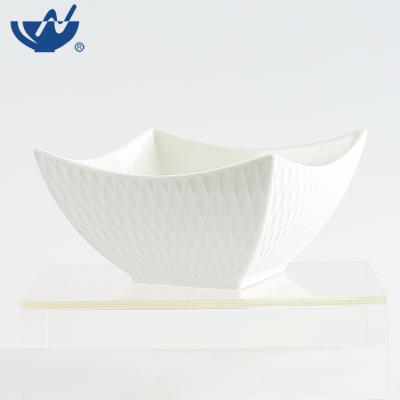 China Factory Price Sustainable Fruit Bowl White Color Embossed Large Square Bowls For Mixing And Preparing for sale