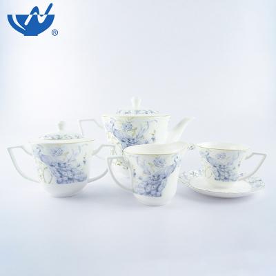 China Sustainable Stylish Peacock Decal 17pcs Ceramic Tea Cup Set For Afternoon Tea for sale