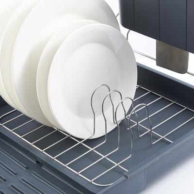 China Durable Kitchen 2-Tier Adjustable Dish Drainer Stainless Steel Dish Rack With Utensil Rack for sale