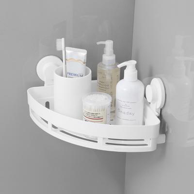 China ABS Suction Cup Shower Shelf Storage Basket Bathroom Corner Rack for sale