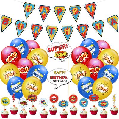 China Wedding Baby Party Decoration Superhero Theme Children's Birthday Party Pull Flag Cake Flag Photo Props Balloon Set Decoration for sale