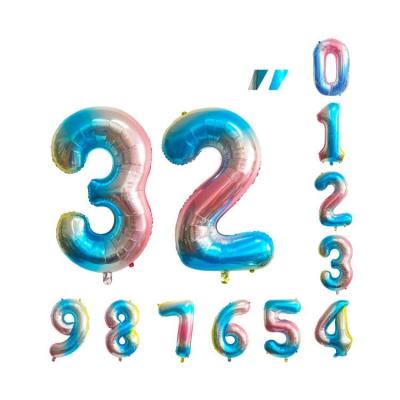 China Wholesale 0-9 Birthday Wedding Baby Party Decoration 32inch Gradient Point Inflatable Birthday Party Layout Aluminum Foil Number Balloons for sale