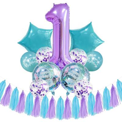 China Mermaid Flag Silk Birthday Party Wedding Baby Party Decoration Theme Foil Glitter Latex Rain Digital Balloon Border for sale