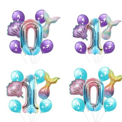 China 0~9 Numbers 0~9 Numbers Movie Baby Birthday Wedding Baby Party Decoration Mermaid Foil Balloon Set Birthday Wedding Ocean Theme Party Decorations for sale