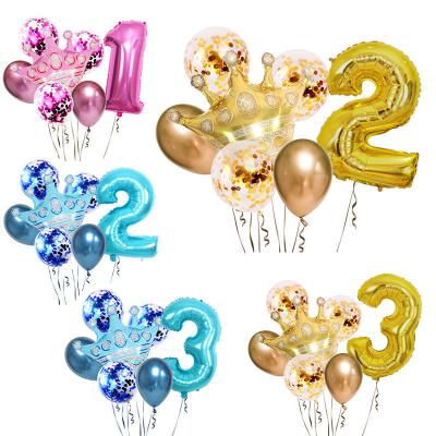 China Digital Crown Glitter Latex Balloon Foil Latex Balloon Kids Birthday Party Decoration First Birthday Wedding Baby Party Decoration for sale