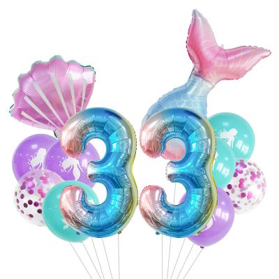 China Birthday Wedding Baby Party Decoration Mermaid Theme New 32inch Digital Aluminum Balloon Set Birthday Party Decoration for sale