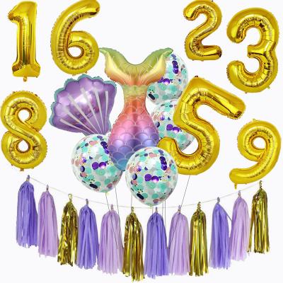 China Birthday Wedding Baby Party Decoration Gold Number and Multicolor Mermaid Balloons, Kids Party, Birthday, Summer, Hawaii Decoration for sale