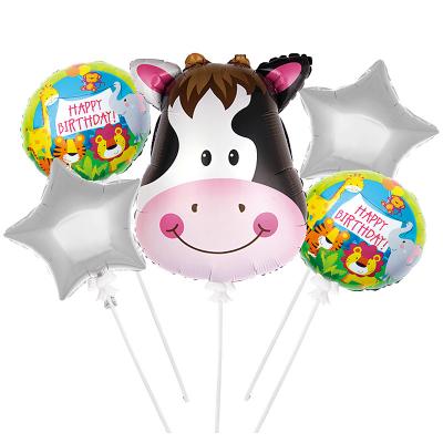 China Wholesale Cow Animal Children's Birthday Party Movie Balloon Decoration Aluminum Foil New Birthday Wedding Baby Party Decoration 5pc Cartoon for sale