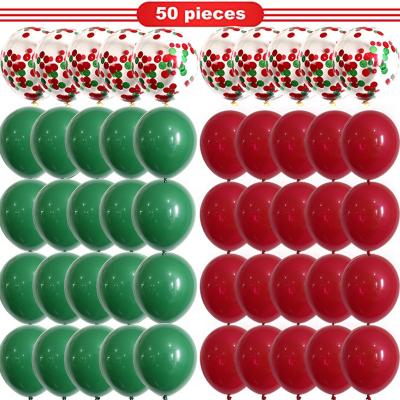 China 12 Inch Christmas Party 50pcs Red Green Sequin Balloon Christmas Decoration Confetti Set Red Green Latex Balloon for sale