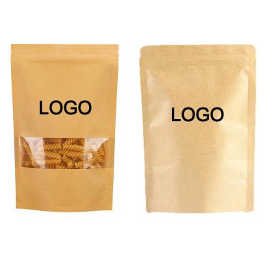 China Recycled Materials Stand Up Kraft Paper Pouches With Windows Snack Ziplock Bags Nuts Sealed Food Packaging Bags With Tear Notch for sale