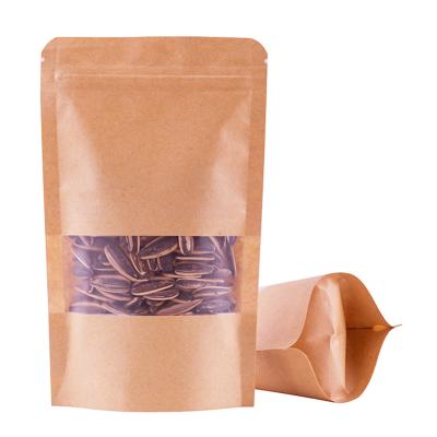 China Custom Recycled Hot Selling Stand Up Moisture Proof Dry Bag Materials Kraft Paper Zipper Windowed Food Grade Fruit Tea Packaging Bag for sale