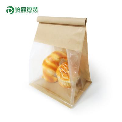 China Biodegradable Coffee Bean Or Bread Tin Tie Dessert Kraft Paper Bag Square Block Flat Bottom Gusset With Window for sale