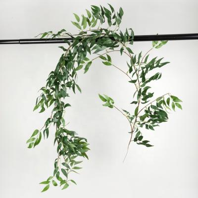 China Realistic Willow Leaf Simulated Wall Hanging Vines 1.7m Artificial Silk Green Plant Wall Decoration Flowers for sale