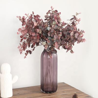 China Realistic Outdoor Artificial Flower Wall Decoration Plant Branch Wedding Feaux Artificial Eucalyptus Single Leaves for sale