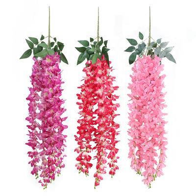 China Wholesale Cheap 84cm Natural Touch Artificial Flower Party Decoration 5 Main Wall Hanging Wedding Wisteria Silk Flowers for sale