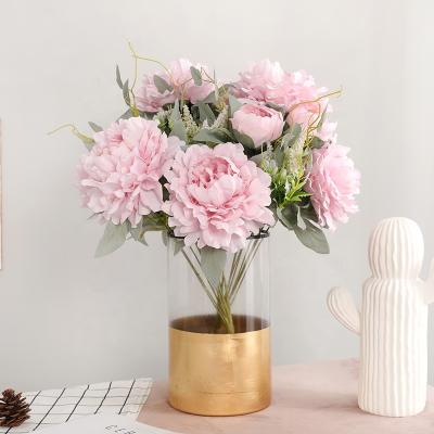 China Realistic Hot Sale Peony Main Bouquet Wedding Flower Wall Backdrop Decoration Artificial Silk Outdoor Flowers 12 for sale