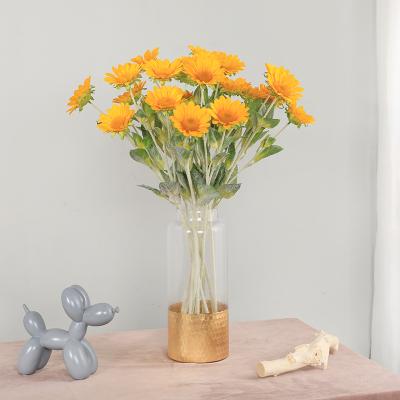 China 63cm Realistic Simple Yellow Master Bedroom 3 Branch Sunflowers Artificial Silk Flower Decorative Bouquet Living Room Yellow for sale