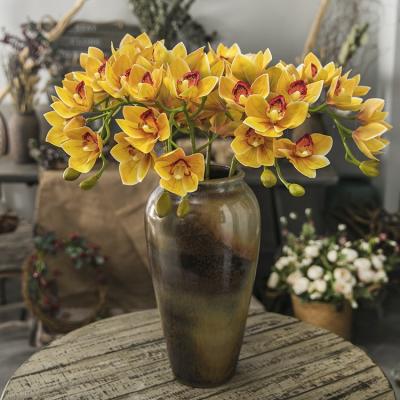 China Wholesale UK US market Material Silk Vase Realistic Wedding 3D White Flowers Effect Butterfly Orchid Artificial Flowers for sale