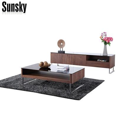 China PANEL Living Room Furniture MDF Walnut Wood With Glass Stainless Steel SK1712 for sale