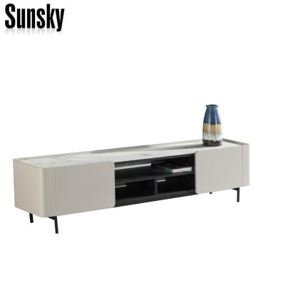 China (Height) Simple Design Adjustable Wooden TV Cabinet With Glass On Top for sale