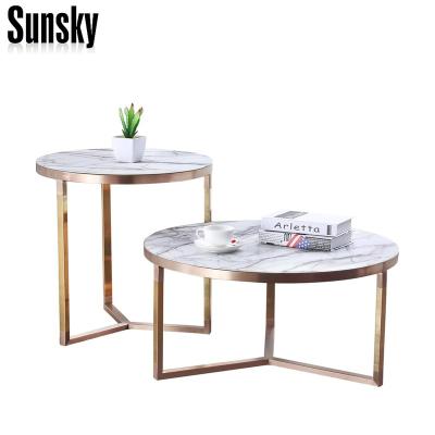 China Coffee table cheap and modern stainless steel gold M10-1AB glass top coffee table for sale