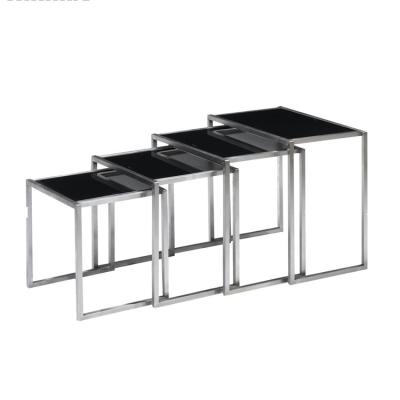 China Coffee table stainless steel table with glass top nest for sale