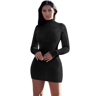 China Fashion Breathable Ladies Long Sleeve Turtle Neck Bodycon Mini Dress Autumn Clothing for sale