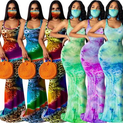 China Wholesale Breathable Hot Summer Selling Women's Fishtail Dresses Tie Dye Print Women Maxi Dress Slip Party Dresses for sale