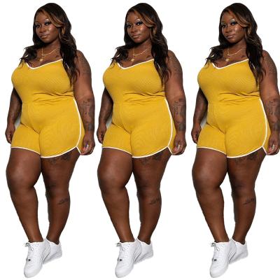 China QUICK DRY plus size women clothes ladies hot yellow jumpsuit shorts strap looser sale size romper for women for sale