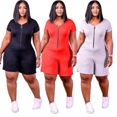 China QUICK DRY Plus Size Women Clothes Zipper Collar Short Sleeve Loose Ladies Shorts Pants Jumpsuit Solid Color Women Romper for sale