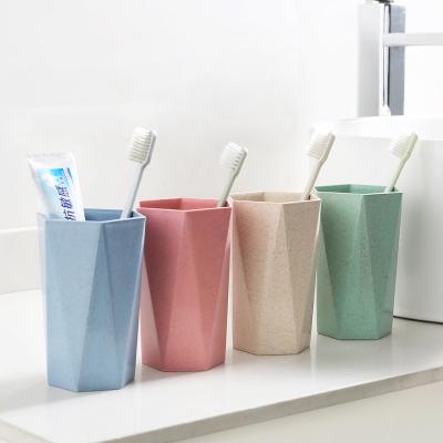 China Custom Sustainable Recycled Eco Friendly Biodegradable Diamond Shape Gargle Cup Wheat Straw Couples Bathroom Toothbrush Cup for sale