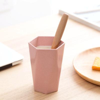 China Custom Sustainable Eco-Friendly Biodegradable Straw Wheat Straw Bathroom Couples Bathroom Toothbrush Plastic Drink Cups for sale