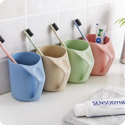 China Sustainable Custom Eco Friendly Biodegradable Reusable Mouthwash Cup Wheat Straw Bathroom Travel Toothbrush Cup With Lid for sale