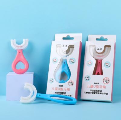 China U-shape silicone stiffens 360 degree food grade silicone toothbrush baby deciduous teeth wholesale kids manual toothbrush for sale