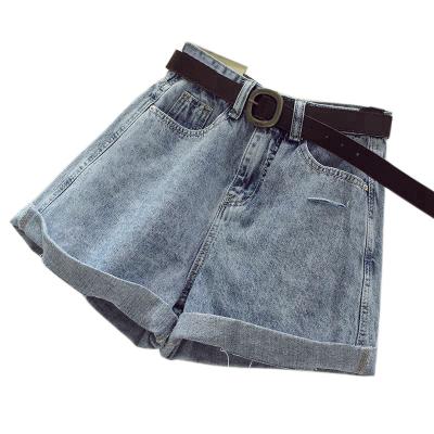 China 2021 summer high waist bulk color light color denim shorts breathable student ripped hole music hall show thin loose hot pants wide for sale