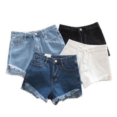 China Korean Version Breathable 2021 New Summer Style Long Front Burr Waist Exposed Denim Shorts Wide Leg High Slim Back Short Tassel Shorts Hot Pants for sale