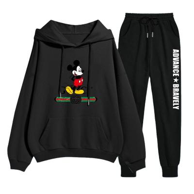 China Autumn Breathable Wholesale New Fashion Casual Looser Size Cartoon Mickey Printing Two Piece Set Hoodies Sweatshirts Jogging Sportswear for sale