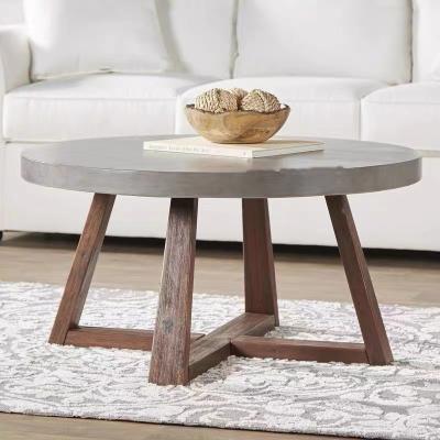 China Retro Style Modern Living Room Solid Wood Round Concrete Coffee Table Cement Coffee Table for sale