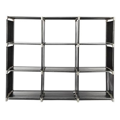 China High Quality Storge Rack Multifunctional 3 Tiers 9 Compartments Assembled Storage Shelf Black for sale