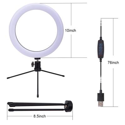 China 10 Inch PORTABLE Selfie LED Ring Light Tripod Stand Photographic Desktop Light for Makeup for sale