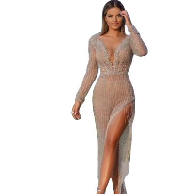 China 2022 Anti-wrinkle fashion design low price sexy deep V-neck sparkle dress for sale