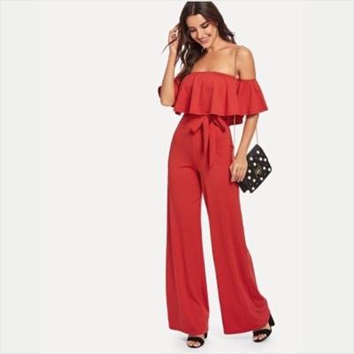 China Breathable Ladies Fashion Sexy Off-the-Shoulder Jumpsuit Loose And Slim Neck Womens Ruffle A-Line Jumpsuit for sale