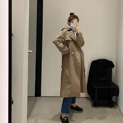 China New Waterproof Lapel Gold Buckle Belt UK Size Over The Knee Khaki Green Classic All-match Long Jacket Fashionable Coat for sale